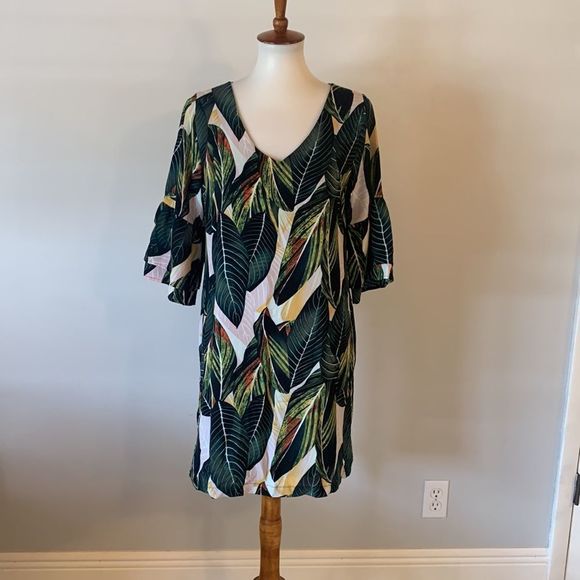 [Belongsci] Tropical Leaf Print Dress - Size Small - Picture 1 of 4